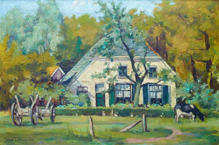 Schilderij van een boerderij door Piet te Lintum