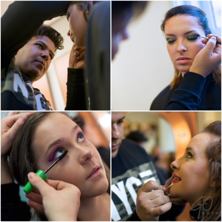 Collage van 4 foto's met daarop vrouwen met make-up